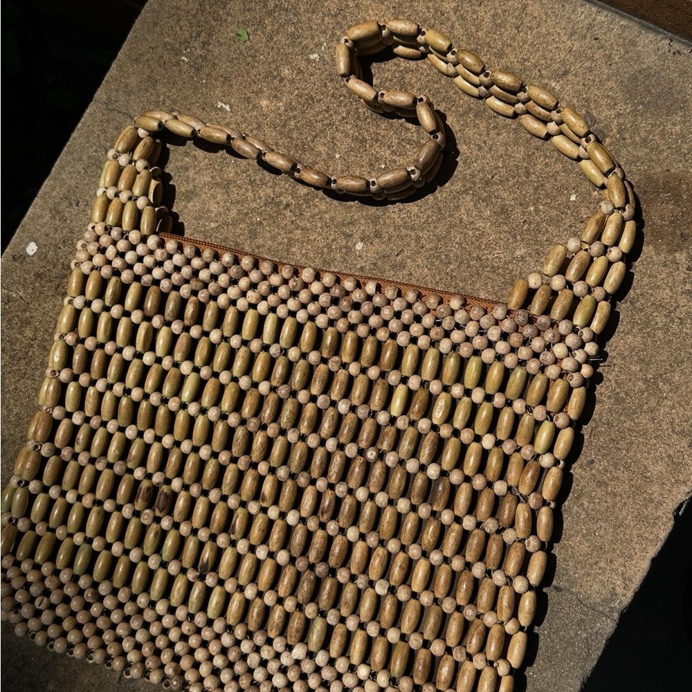 Beaded Shoulder Bag in Natural Tones